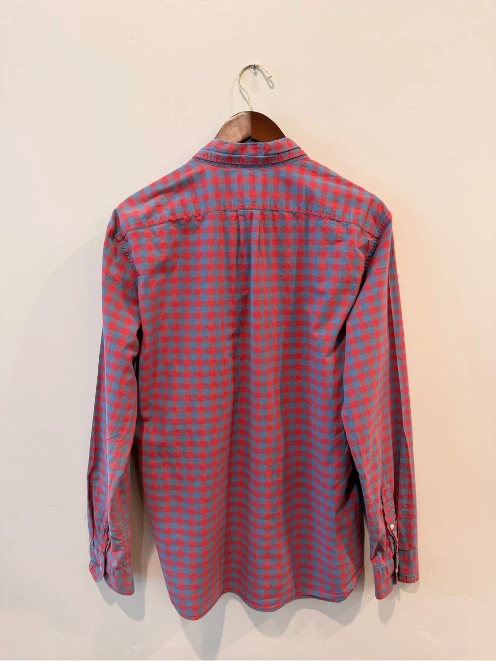 J.Crew Secret Wash Slim Fit Gingham Shirt Red Blue Size L